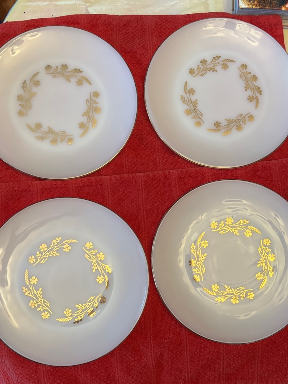 Milk White Federal Glass Meadow Gold 9 inch plates - Set of 4